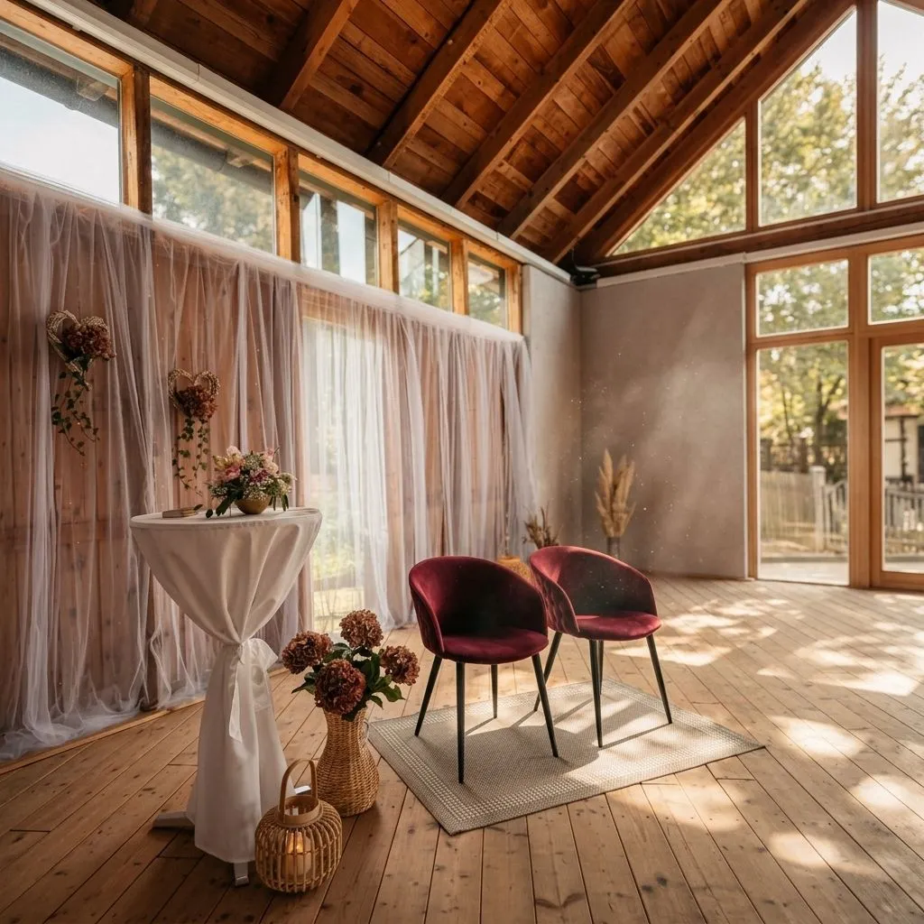 Stilvoll eingerichteter Innenraum des Pavillons für Zeremonien und Feiern